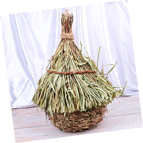 Mipcase Birds Accessories Place Office Pet Birdcage Weaving Resting Woven Living Birdhouse Handmade Animal Lawn Chickadee Grass Hand Bamboo Hanging Garden Indoor Outside House- Roosting Birdemic #TOP5