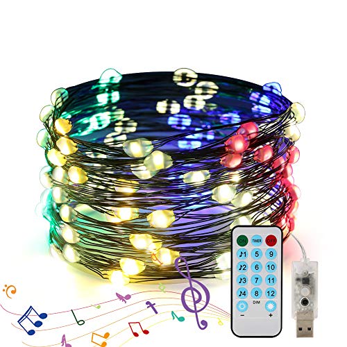 Preisvergleich Produktbild USB Lichterketten CrazyFire 100 LED Sound aktiviert Lichterketten Außen Wasserdicht Kupferdraht Lichterketten mit Fernbedienung 12 Modi für Weihnachten Garten Terrasse Party Hochzeit DIY (16 Farben)