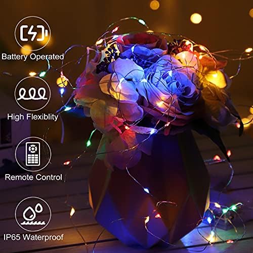 Fairy Lights Battery Operated, 2 Pack 12M 120 LED String Lights Copper Wire Lights with Remote 8 Modes Waterproof Decorative Lighting for Outdoor/Indoor Bedroom Party Wedding Christmas(Multicolor)