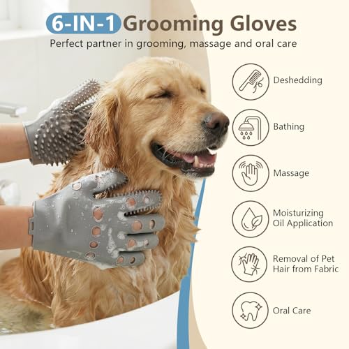 Pet Grooming Gloves for Cats & Dogs, Silicone Pet Hair Removal Glove for Bathing, Shedding & Massage, Gentle Cat & Dog Grooming Glove for Long & Short Hair Pets(Grey-Large) - Image 3