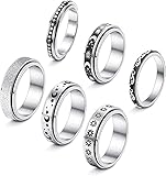Milacolato 6Pcs Edelstahl Spinner Ringe für Damen Herren Zappel Band Ringe Fidget Ringe Sonne Mond Stern Blume Damen für Hochzeit Versprechen Zappelringe Fidget Ringe Größe 49-62