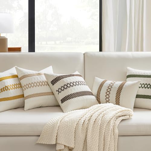 Image of MIULEE Set of 2 Coco Brown Boho Decorative Pillow Covers 18x18 Inch | Farmhouse Couch Throw Pillows Modern Spring Cotton Cushion Covers Macrame Woven Home Decor for Bed Sofa Chair