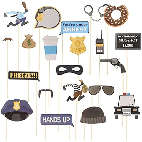PRETYZOOM 21Pcs Police Photo Booth Props Kit Fun Police Party Supplies for Kids Police Birthday Party Decorations, Police Dress Up, Galore Cops and Robbers Role Play and Halloween Cover