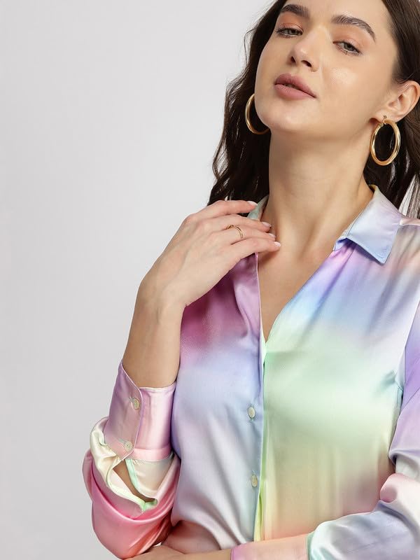 Image of FableStreet Women Shirts | Comfort Fit Spread Collar | Premium Satin Fabric for Formal, Business Casual