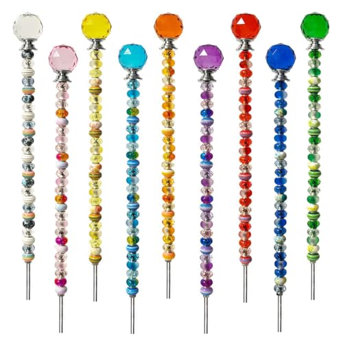 255Pcs Fairy Wand Garden Stake Beads Kits with 225 Large Hole Beads 12IN Beaded Garden Stakes Kit for Different Holidays Fairy Garden Accessories Outdoor Kit Beadable Items (Crystal Ball)