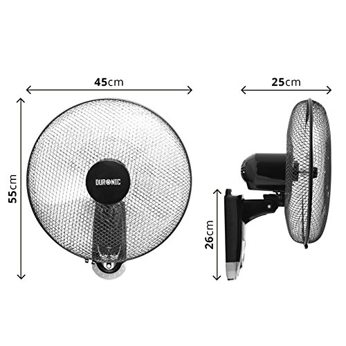 Duronic FN55 BK Wandventilator, 60 W, 5 bladen van 40 cm, oscillerende kop met timer, 3 snelheden, afstandsbediening, krachtige en stille motor, uittrekbare wandhouder, direct demonteerbaar - Image 3