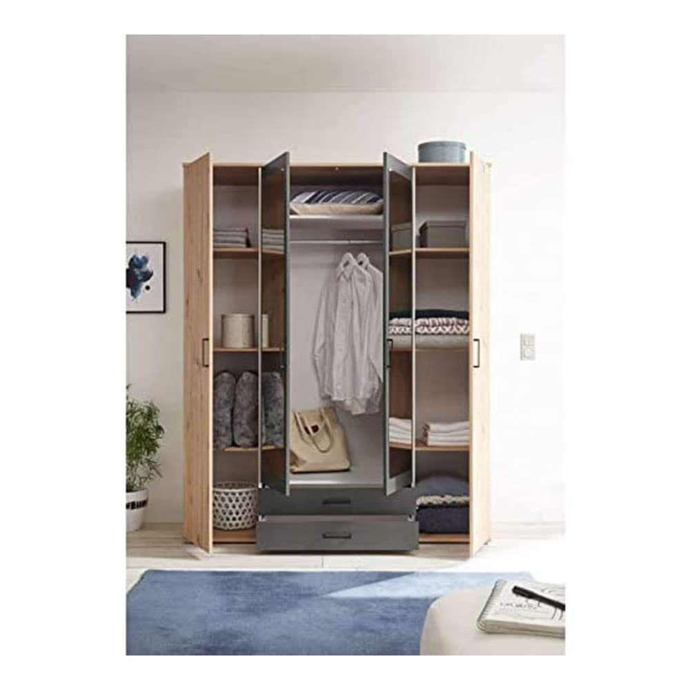 AVANTI TRENDSTORE - Cremona - Armadio a 2 ante battente, 2 anta specchiata; 2 cassetti, LAP 159x196x53,5 cm (quercia Artisan)