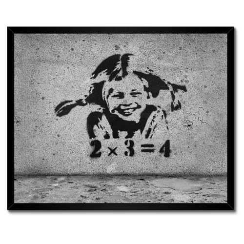 Banksy Girl Freckles tableau street art cadre blanc 50x40 cm déco chambre ado