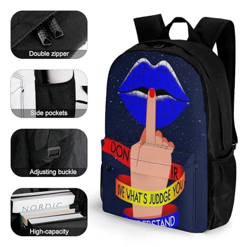 Supdreamc Men Women Polyester Autism Puzzles Lip Blue Art Daypack Big Capacity Shoulder Bag With Smooth Zippers for Hiking Work Walking Cycling3