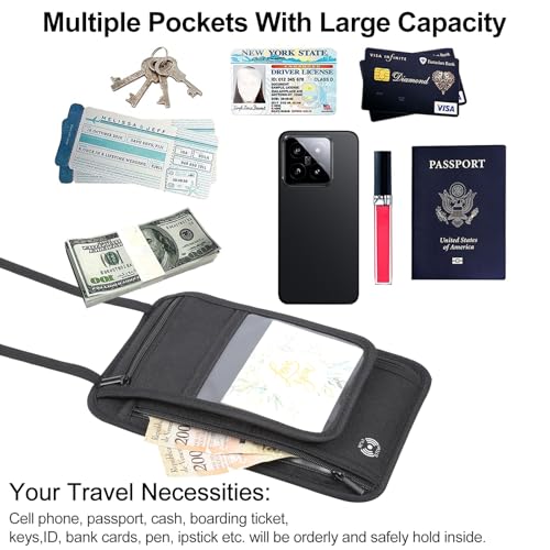 Image of Travel Neck Wallet with RFID Blocking Passport Holder, RFID Blocking Stash Neck Wallet, Neck Storage Bag for Keeping Credit Cards & Travel Documents Safe & Small Change (Black)
