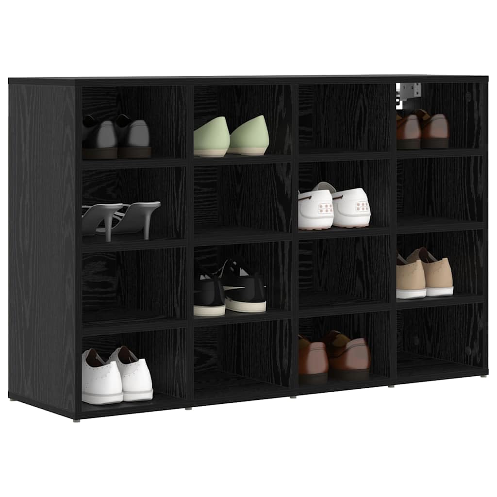 Schuhschrank mit Regal Schwarz Eichen-Optik 103 x 30 x 67 cm, schmaler Schuhständer mit 16 Regalbrettern, platzsparende Schuhaufbewahrung für Flur, Diele, Eingangsbereich