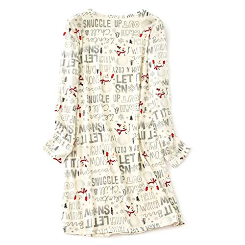 ENJOYNIGHT Women's Cotton Sleepwear Long Sleeves Nightgown Print Tee Sleep Dress (X-Large, Snow)