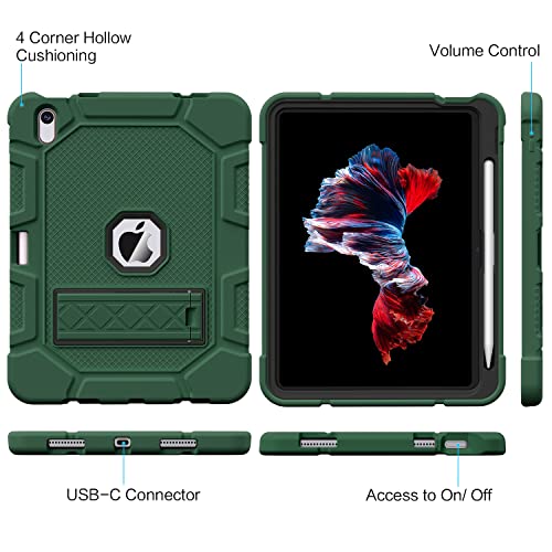 Image of Azzsy Case for iPad (A16) 11th Generation 11 Inch 2025 / iPad 10th Generation 10.9 Inch 2022, [Built-in Pencil Holder] Heavy Duty Shockproof Rugged Protective Case, Alpine Green2