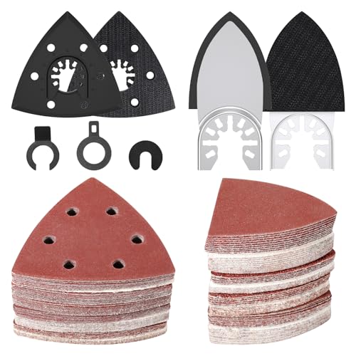 127Pcs Oscillating Tool Sanding Pad Kit, 2Pcs Triangle Sanding Pads, 2Pcs Finger Sanding Pad, 120Pcs Sandpaper and 3Pcs Adapters for Wood Plaster Polish Sanding, & Other Surfaces