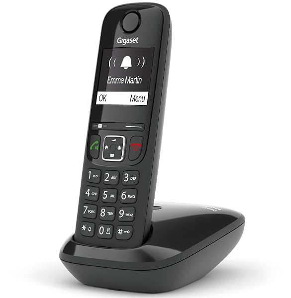 Gigaset AS690 Telefono Portatile Cordless con Vivavoce Alta Qualità, Tastiera Illuminata ed Ampio Display, Black List, Lista Chiamate Fatte, Ricevute e Perse, Nero [Versione Italiana]
