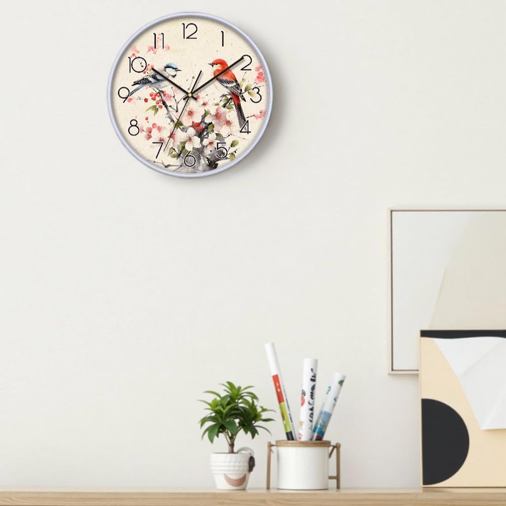 NUOVO 16 Zoll Dekorative Wanduhr mit Vögeln und Kirschblüten, 30 cm, Vintage-Design, Dekorative Uhr für Küche/Schlafzimmer/Wohnzimmer/Büro