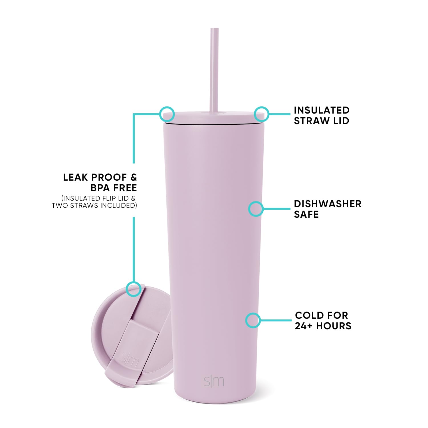 Simple Modern Insulated Tumbler with Lid and Straw, Lavender Mist, 830 ml - Image 2