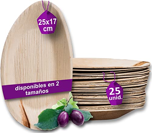 Waipur Platos Hoja de Palma Orgánicos - 25 Platos Desechables Ovalados 25 cm - Vajilla Ecológica de Lujo, Estable, Natural y Elegante - Platos de Fiesta - como Platos Bambu