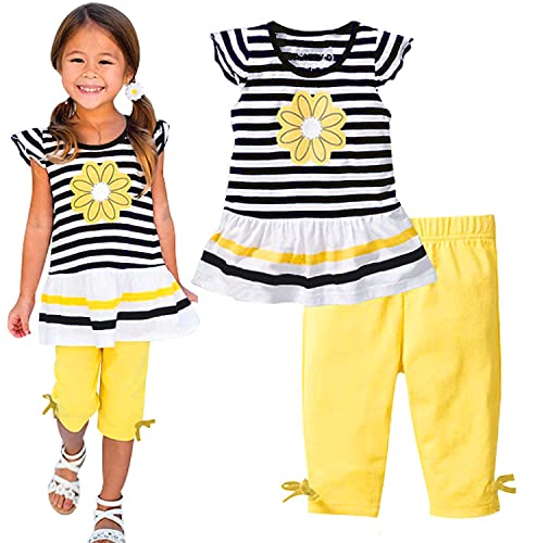 Image of LUKYCILD Baby Girls Summer Clothes Casual Clothing Suit Short Sleeve Striped T-Shirt +Pants