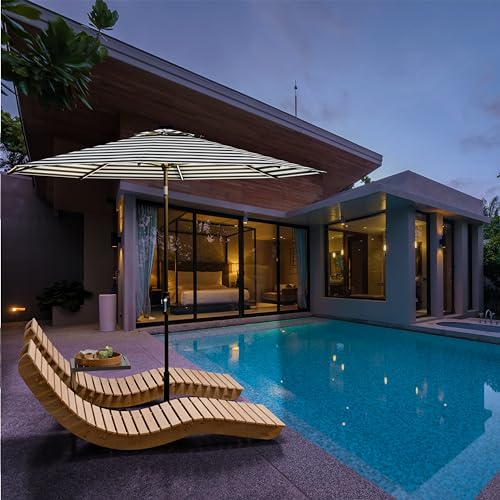Image of Midtown Umbrellas LED Swilt - 9 Ft Solar LED Patio Umbrella, Zebra Canopy