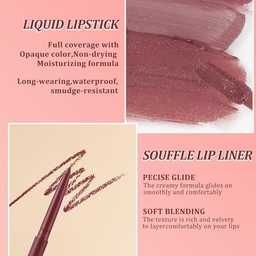 INBOLM Lip Liner and Lipstick Set,6 PCS Nude Lip Liners with Nude Lipstick for Women Nude Lipstick,Non-Stick Cup,Matte Waterproof Nude Lipstick Makeup Kits Make Up Gift Set for Lady - Image 4