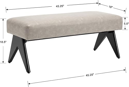 Miniatura 2 de Moderno banco otomano tapizado para entrada, de piel sintética, banco de mesa de comedor de 45 pulgadas con patas de madera, banco de granja para