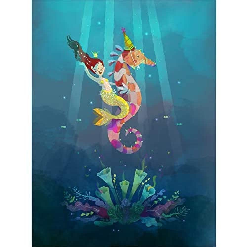 Wee Blue Coo Mermaid Seahorse Yellow Art Print