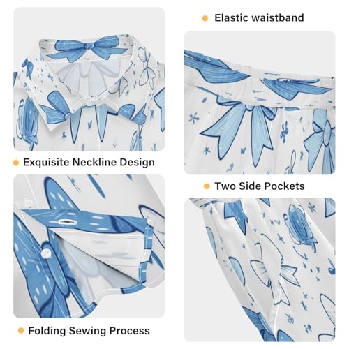 Boccsty Blue Bows Ribbons Doodle Boy Summer Shorts Sets Hawaiian Toddler Boys T-Shirt & Pants 2 Pcs 3T4