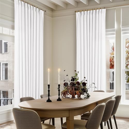 Image of TWODRAPES 60 Inch Width Curtains 92 Inches Long Linen Pinch Pleated Curtains for Living Room Bedroom Semi Sheer Back Tab Hooks Rings Extra Wide Pinch Pleat Drapes for Patio Glass Door White 1 Panel