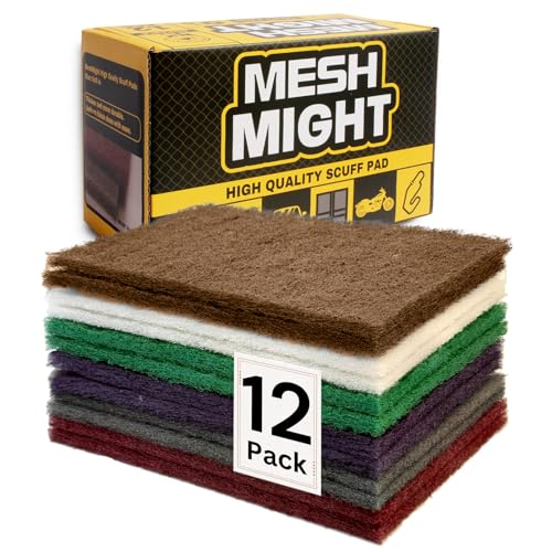 MeshMight 12-Pack 6x9 Non-Woven Scuff Pads Multi Pack- Aluminum Oxide Abrasive for Scouring Sanding Paint Primer Prep - Automotive Auto Body Woodworking Surface Preparation (Multi)
