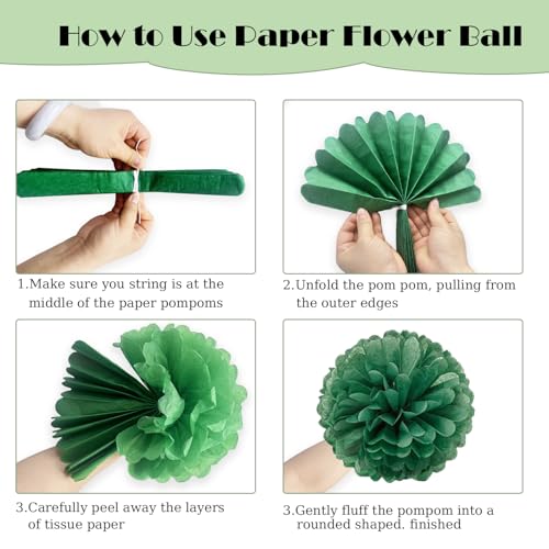Image of Sage Green Birthday Decorations, Happy Birthday Banner and Paper Pompoms, Hanging Swirls, Circle Dots Garland, Pennant Flags for Girls Women Party Decorations