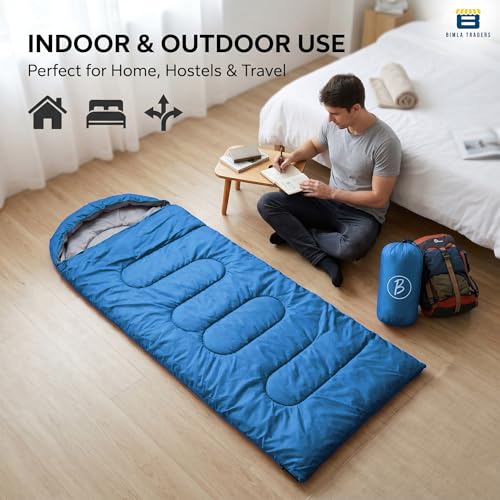 Image of Sleeping Bag for Camping & Travel | Regular Size Lightweight Sleeping Bag (1kg) | Comfortable, Easy to Carry & Store. Pack of 1 (Blue)