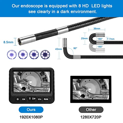 Borescopen Scharnierende Borescope, 360° Steering Industriële Draadloze Endoscoop, 8.5mm 1080P HD 4.3" IPS Scherm, 3000mAh Batterij, Met 8 LED Verlichting, IP67 Waterdichte Inspectiecamera - Image 4