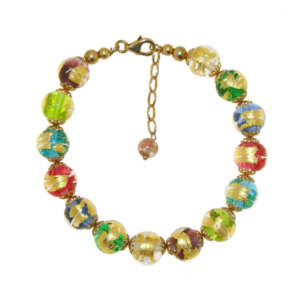 Venetiaurum - Bracciale per Donna Con Perle Multicolore In Vetro Originale Di Murano E Argento 925 - Gioiello Made In Italy Certificato