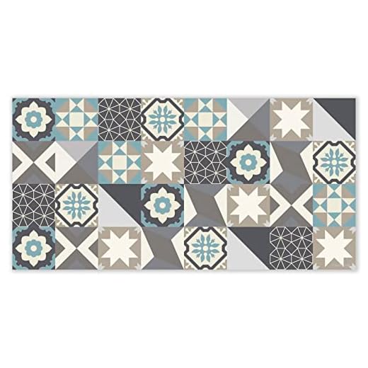 mubusi Alfombra Vinílica Hidráulica Oporto Azul 60x120 cm - Alfombra Cocina Vinilo - Alfombra Salón Antideslizante e Ignífuga - Alfombras Grandes - Alfombras PVC