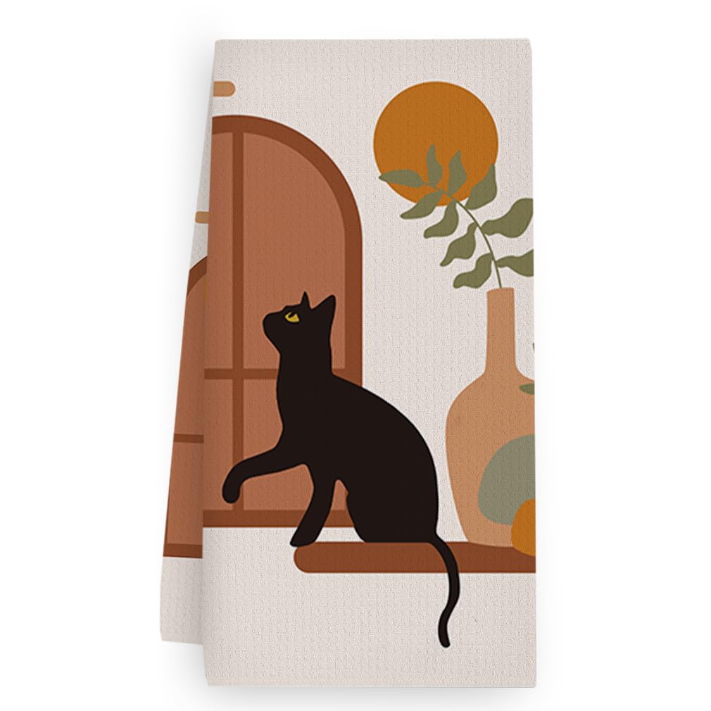 Trapos Cocina Gato Naranja Bohemio Paños de Cocina Suaves y Absorbentes Paños Cocina Reutilizables Trapos de Cocina para Secar Toallas Lavable Toallas de Barra Juego de 4 (40x60cm)