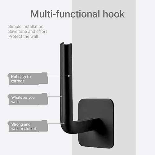 Miniatura 3 de Ganchos adhesivos, ganchos de pared autoadhesivos negros, ganchos impermeables para ducha, ganchos de acero inoxidable resistentes para toallas para