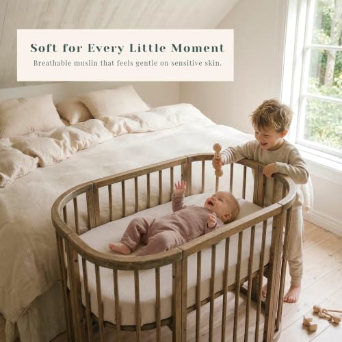 Image of 3 Pack Muslin Bassinet Fitted Sheets for Bedside Sleepers | Soft Cotton Baby Sheet Set Compatible with Baby Delight for Boys and Girls, Dream On Me, AMKE and Other Rectangle Mattresses