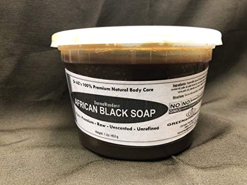Original Authentic GREENandORGANIC Brand 100% Natural Herbal Virgin RAW Organic Pure African Black Soap Paste 16oz Tub/Jar/Deli Container Premium Acne Eczema Skin Body Hair cleanser Unrefined Ghana