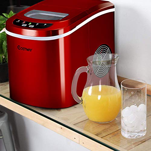 COSTWAY Eiswürfelmaschine 12KG/24H, Ice Maker 9 Eiswürfel in 6-13min, Eismaschine 2,2L Wassertank, Eiswürfelbereiter 2 Eiswürfelgrößen inkl. Schaufel, 25x36x33cm (Rot) – Bild 3