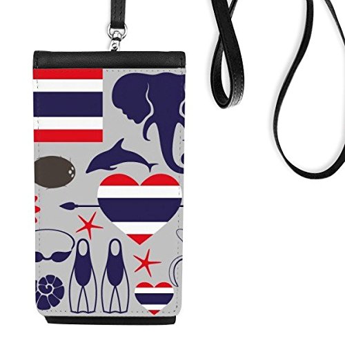 Sac à main suspendu pour téléphone portable et porte-monnaie noir en faux cuir imprimé thaï
