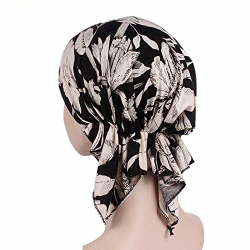 Image of beauty YFJH Women Stretch Cotton Print Sleep Turban Hat Headwear Scarf Chemo Beanie Cap for Cancer Hair Loss