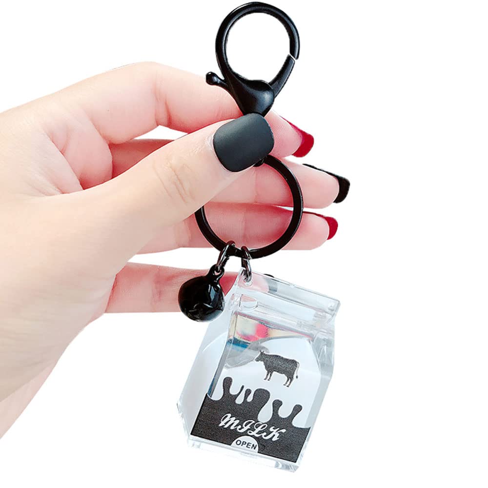 HSYHERE Men Women Creative Summer Interesting Simulation Mini Cow Milk Box Package Bottle Keychain Keyrings Key Chain
