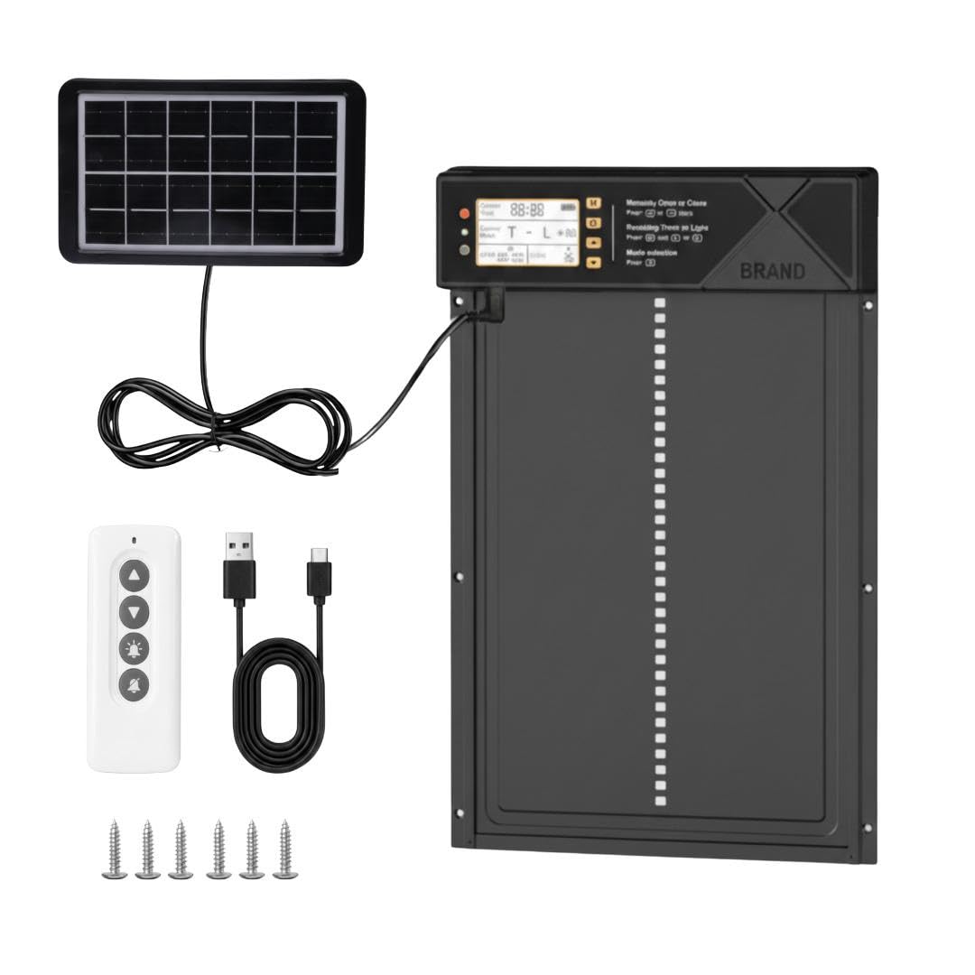 Grande porte poulailler solaire automatique programmable avec minuterie | Ecran LCD étanche, télécommande | chargement USB | Protection sécurité contre prédateurs, tranquillité pour vos poulets | Noir