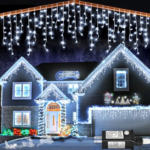 132ft Icicle Lights for Outside, 1280 LED White Christmas Lights