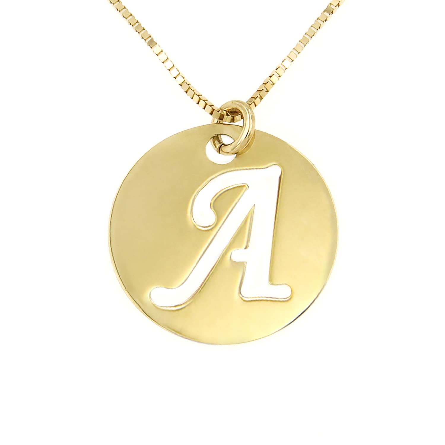 forme di Lucchetta - 14k Gold Small Initial Medal Pendant Necklace - Chain 16+2 inches, Authentic Jewelry Made in Italy