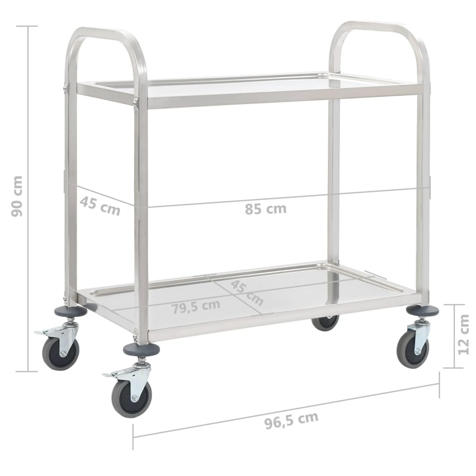Gecheer Carrello per il trasporto con 4 ruote girevoli, carrello da a 2 livelli, 96,5 x 55 x 90 cm (lunghezza x larghezza x altezza) con 2 livelli, salvaspazio, facile da trasportare per hotel