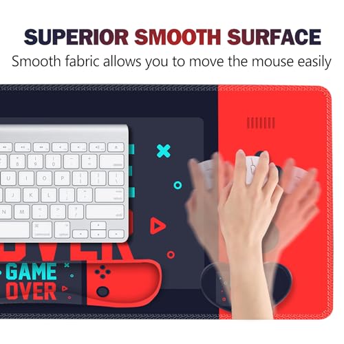 Image of ARTSO Large Gaming Mouse Pad, Keyboard Wrist Rest Pad & Wrist Support Mousepad Set, Stitched Edge, Extended, Non-Slip Base, Memory Foam Desk Mat, Green Red Game Console