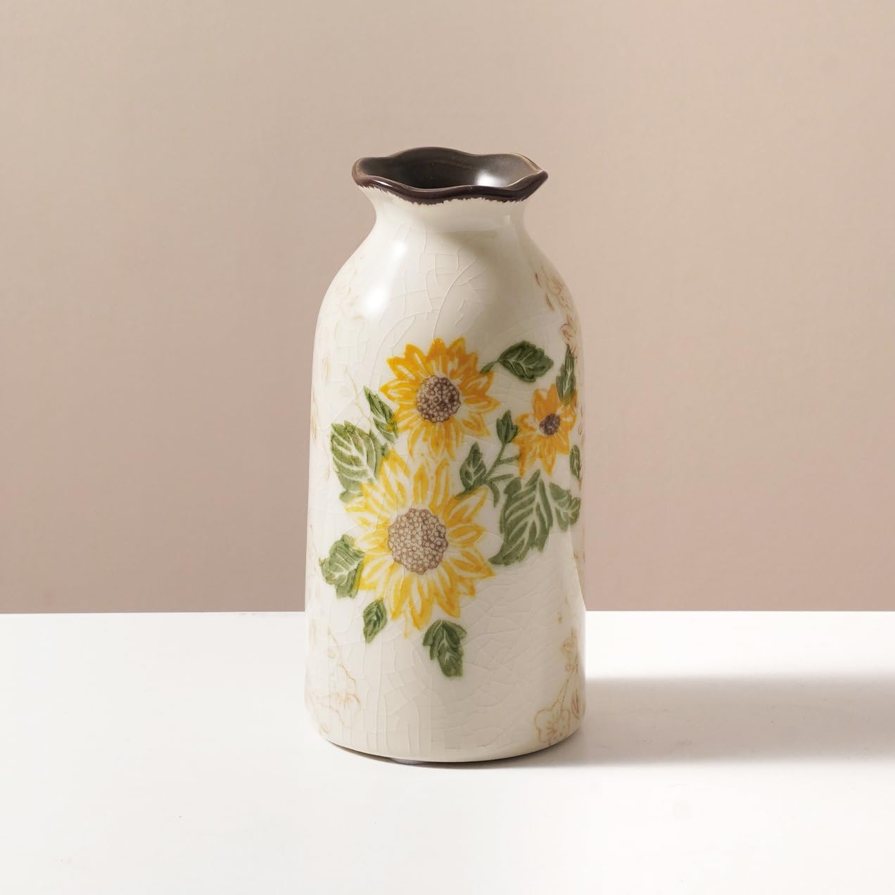 Vintage Ceramic Chinoiserie Floral Vase,Retro Cracked Glaze Sunflower Vases for Home Decor, Living Room,Office,Chinoiserie Decor,F1