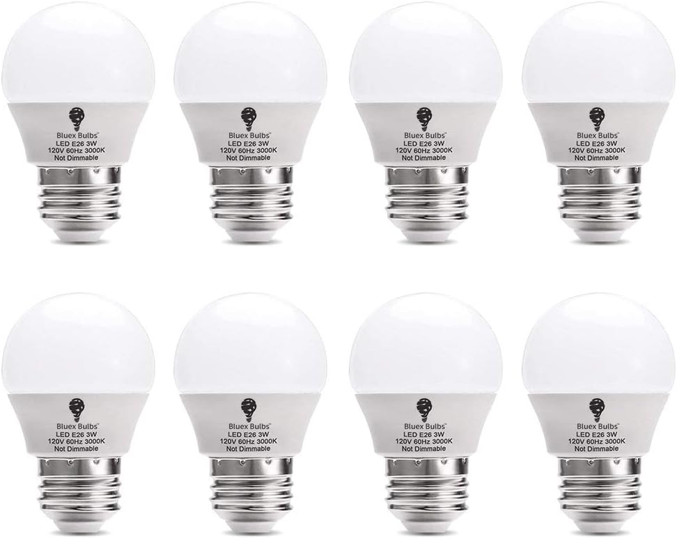 8 Pack BlueX 3W LED Light Bulb G14 3000K Warm White - 25W Equivalent - E26 Base 120V - Small Night Light Bulbs for Bedroom, Ceiling Fan, Table Lamp, Kitchen, Pendant Fixtures, Dinning Room